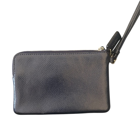 Coach Crossgrain Leather Corner Zip Wristlet Dark Blue with Mini Hangtag - Picture 6 of 8